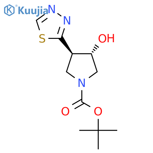 rac-tert-butyl (3R,4S)-3-hydroxy-4-(1,3,4-thiadiazol-2-yl)pyrrolidine-1-carboxylate structure