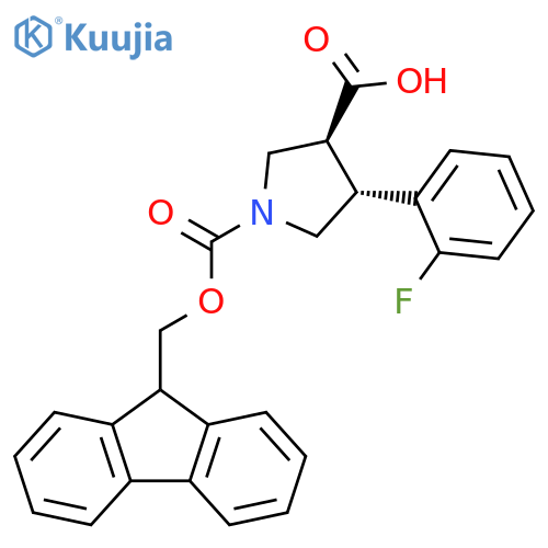 rac-(3R,4S)-1-{(9H-fluoren-9-yl)methoxycarbonyl}-4-(2-fluorophenyl)pyrrolidine-3-carboxylic acid structure