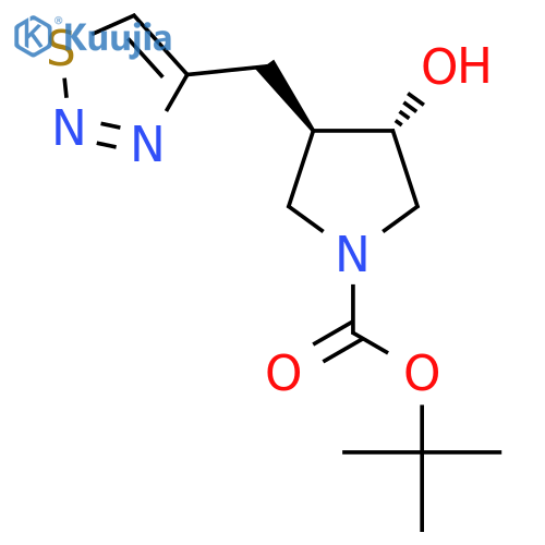 rac-tert-butyl (3R,4S)-3-hydroxy-4-(1,2,3-thiadiazol-4-yl)methylpyrrolidine-1-carboxylate structure