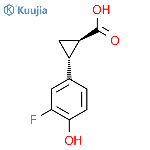 rac-(1R,2R)-2-(3-fluoro-4-hydroxyphenyl)cyclopropane-1-carboxylic acid structure