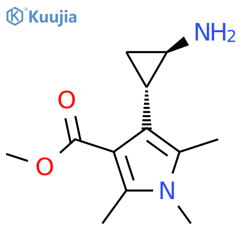 rac-methyl 4-(1R,2S)-2-aminocyclopropyl-1,2,5-trimethyl-1H-pyrrole-3-carboxylate structure