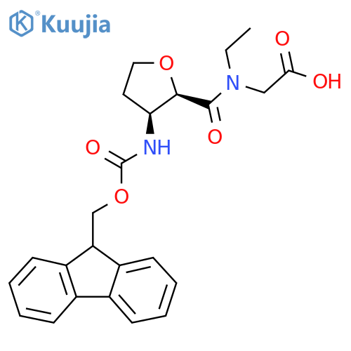 rac-2-{N-ethyl-1-(2R,3S)-3-({(9H-fluoren-9-yl)methoxycarbonyl}amino)oxolan-2-ylformamido}acetic acid structure