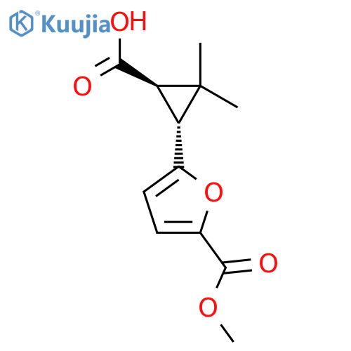 rac-(1R,3R)-3-5-(methoxycarbonyl)furan-2-yl-2,2-dimethylcyclopropane-1-carboxylic acid structure