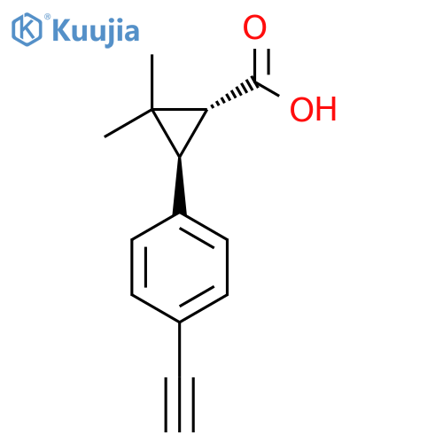 rac-(1R,3R)-3-(4-ethynylphenyl)-2,2-dimethylcyclopropane-1-carboxylic acid structure