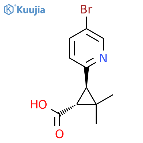 rac-(1R,3R)-3-(5-bromopyridin-2-yl)-2,2-dimethylcyclopropane-1-carboxylic acid structure