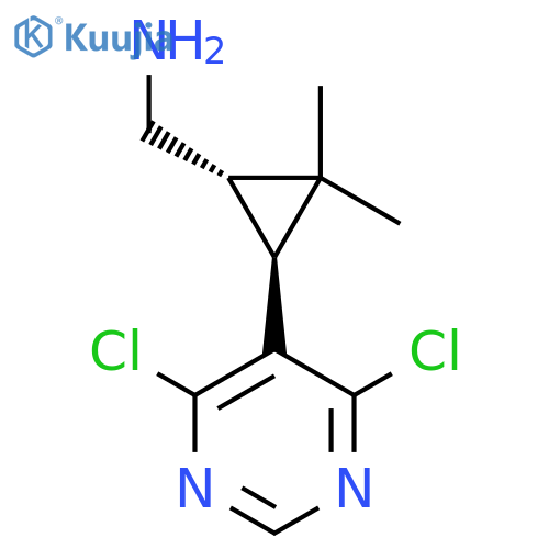 rac-(1R,3R)-3-(4,6-dichloropyrimidin-5-yl)-2,2-dimethylcyclopropylmethanamine structure