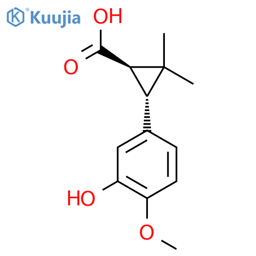 rac-(1R,3R)-3-(3-hydroxy-4-methoxyphenyl)-2,2-dimethylcyclopropane-1-carboxylic acid structure