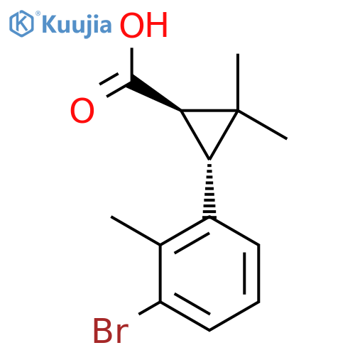 rac-(1R,3R)-3-(3-bromo-2-methylphenyl)-2,2-dimethylcyclopropane-1-carboxylic acid structure