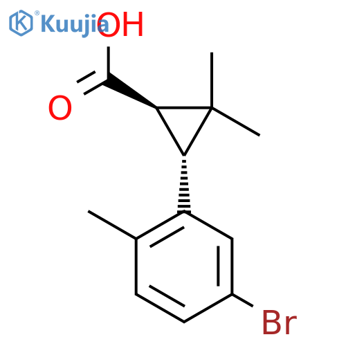 rac-(1R,3R)-3-(5-bromo-2-methylphenyl)-2,2-dimethylcyclopropane-1-carboxylic acid structure
