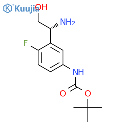 tert-butyl N-{3-(1R)-1-amino-2-hydroxyethyl-4-fluorophenyl}carbamate structure