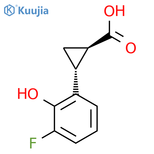 rac-(1R,2R)-2-(3-fluoro-2-hydroxyphenyl)cyclopropane-1-carboxylic acid structure