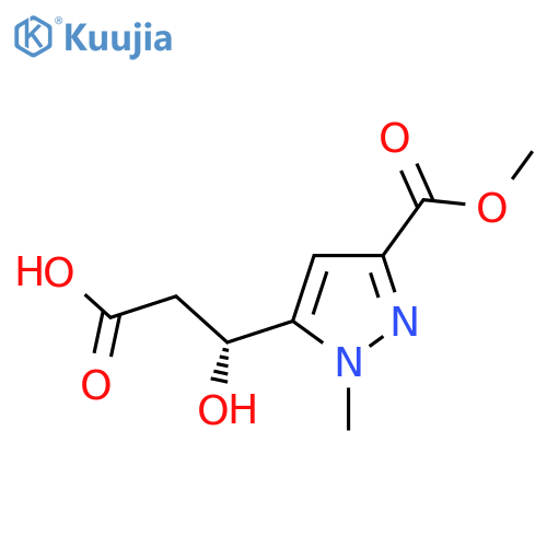 (3R)-3-hydroxy-3-3-(methoxycarbonyl)-1-methyl-1H-pyrazol-5-ylpropanoic acid structure