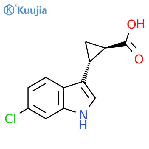rac-(1R,2R)-2-(6-chloro-1H-indol-3-yl)cyclopropane-1-carboxylic acid structure