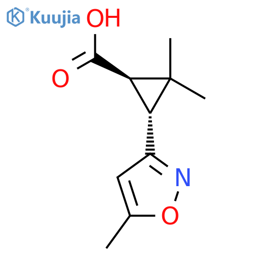 rac-(1R,3R)-2,2-dimethyl-3-(5-methyl-1,2-oxazol-3-yl)cyclopropane-1-carboxylic acid structure