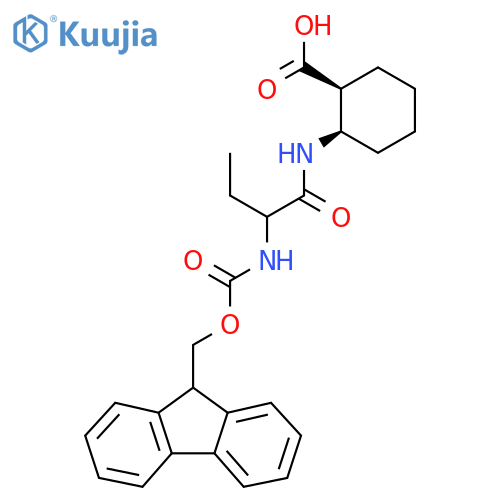 rac-(1R,2S)-2-2-({(9H-fluoren-9-yl)methoxycarbonyl}amino)butanamidocyclohexane-1-carboxylic acid structure
