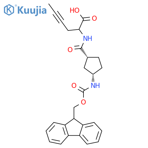 rac-2-{(1R,3S)-3-({(9H-fluoren-9-yl)methoxycarbonyl}amino)cyclopentylformamido}hex-4-ynoic acid structure