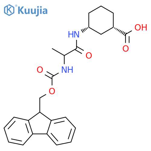 rac-(1R,3S)-3-2-({(9H-fluoren-9-yl)methoxycarbonyl}amino)propanamidocyclohexane-1-carboxylic acid structure