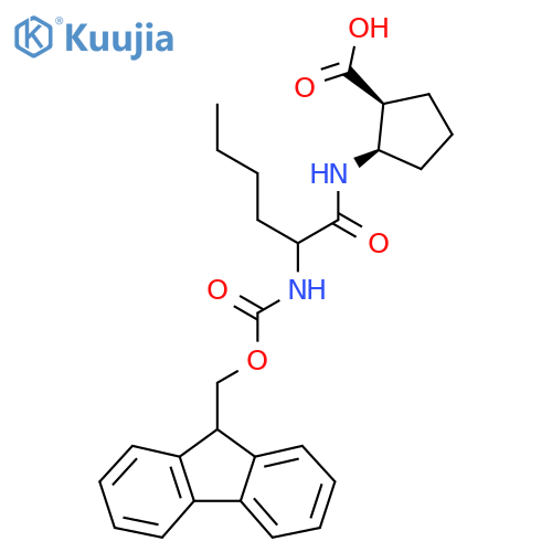 rac-(1R,2S)-2-2-({(9H-fluoren-9-yl)methoxycarbonyl}amino)hexanamidocyclopentane-1-carboxylic acid structure