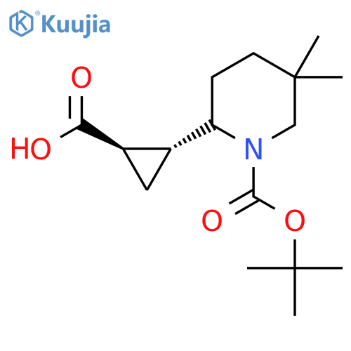 rac-(1R,2R)-2-{1-(tert-butoxy)carbonyl-5,5-dimethylpiperidin-2-yl}cyclopropane-1-carboxylic acid structure