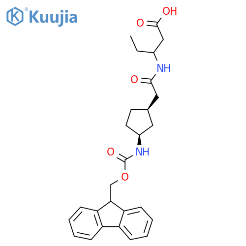 rac-3-{2-(1R,3S)-3-({(9H-fluoren-9-yl)methoxycarbonyl}amino)cyclopentylacetamido}pentanoic acid structure