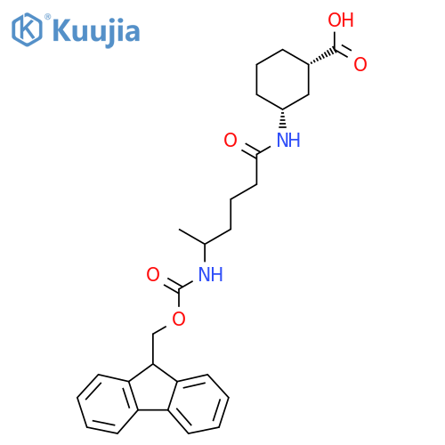 rac-(1R,3S)-3-5-({(9H-fluoren-9-yl)methoxycarbonyl}amino)hexanamidocyclohexane-1-carboxylic acid structure
