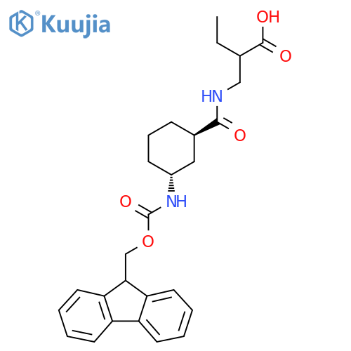 rac-2-({(1R,3R)-3-({(9H-fluoren-9-yl)methoxycarbonyl}amino)cyclohexylformamido}methyl)butanoic acid structure
