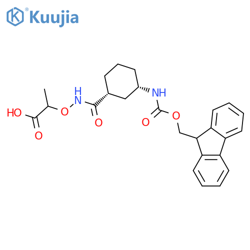 rac-2-({(1R,3S)-3-({(9H-fluoren-9-yl)methoxycarbonyl}amino)cyclohexylformamido}oxy)propanoic acid structure