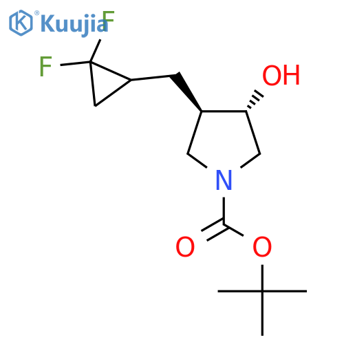 rac-tert-butyl (3R,4S)-3-(2,2-difluorocyclopropyl)methyl-4-hydroxypyrrolidine-1-carboxylate structure