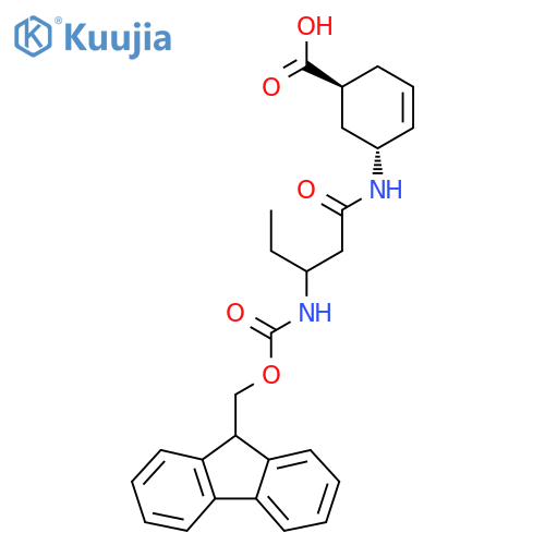 rac-(1R,5S)-5-3-({(9H-fluoren-9-yl)methoxycarbonyl}amino)pentanamidocyclohex-3-ene-1-carboxylic acid structure