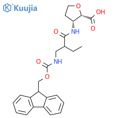 rac-(2R,3S)-3-{2-({(9H-fluoren-9-yl)methoxycarbonyl}amino)methylbutanamido}oxolane-2-carboxylic acid structure