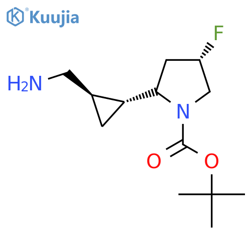 tert-butyl (4S)-2-(1RS,2RS)-2-(aminomethyl)cyclopropyl-4-fluoropyrrolidine-1-carboxylate structure