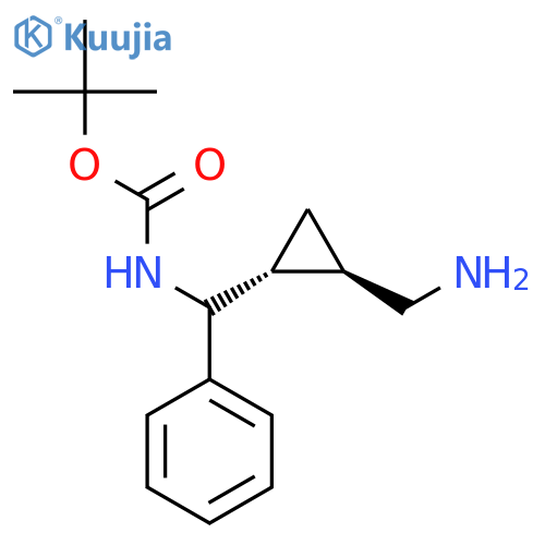 rac-tert-butyl N-{(1R,2R)-2-(aminomethyl)cyclopropyl(phenyl)methyl}carbamate structure