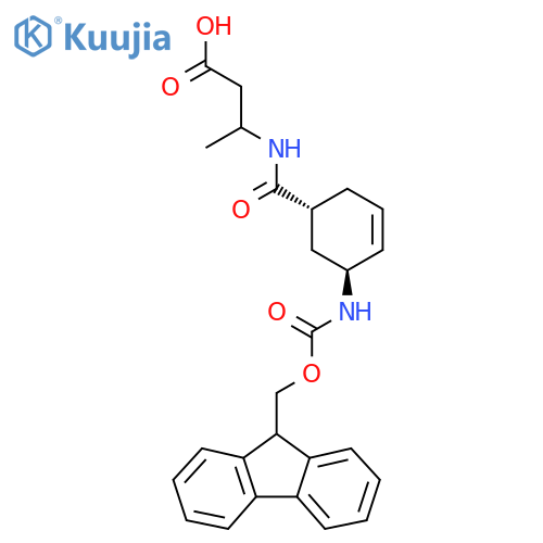rac-3-{(1R,5S)-5-({(9H-fluoren-9-yl)methoxycarbonyl}amino)cyclohex-3-en-1-ylformamido}butanoic acid structure