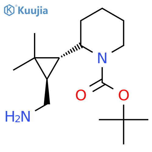 rac-tert-butyl 2-(1R,3R)-3-(aminomethyl)-2,2-dimethylcyclopropylpiperidine-1-carboxylate structure