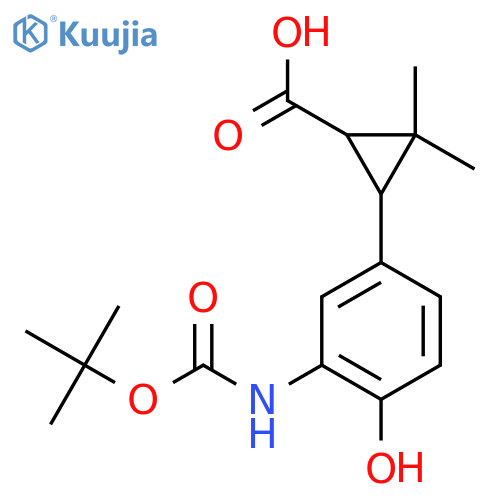 3-(3-{(tert-butoxy)carbonylamino}-4-hydroxyphenyl)-2,2-dimethylcyclopropane-1-carboxylic acid structure