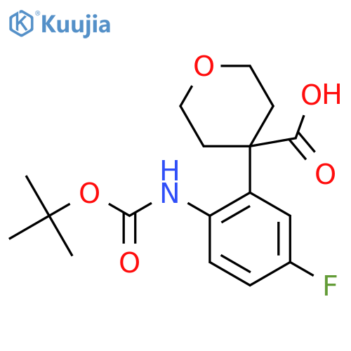 4-(2-{(tert-butoxy)carbonylamino}-5-fluorophenyl)oxane-4-carboxylic acid structure