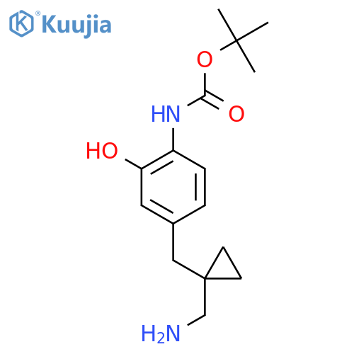 tert-butyl N-(4-{1-(aminomethyl)cyclopropylmethyl}-2-hydroxyphenyl)carbamate structure
