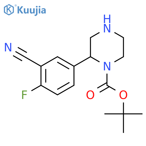 tert-butyl 2-(3-cyano-4-fluorophenyl)piperazine-1-carboxylate structure