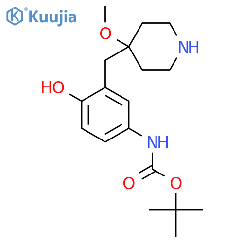 tert-butyl N-{4-hydroxy-3-(4-methoxypiperidin-4-yl)methylphenyl}carbamate structure