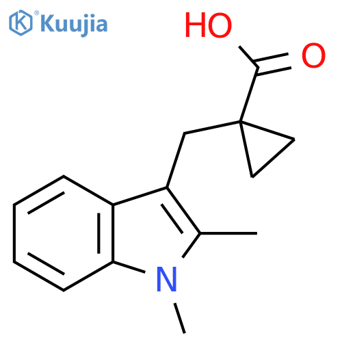1-(1,2-dimethyl-1H-indol-3-yl)methylcyclopropane-1-carboxylic acid structure