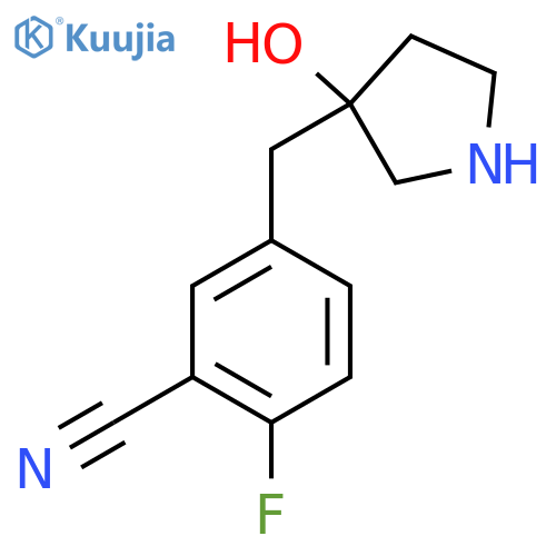 2-fluoro-5-(3-hydroxypyrrolidin-3-yl)methylbenzonitrile structure