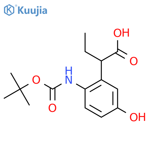 2-(2-{(tert-butoxy)carbonylamino}-5-hydroxyphenyl)butanoic acid structure