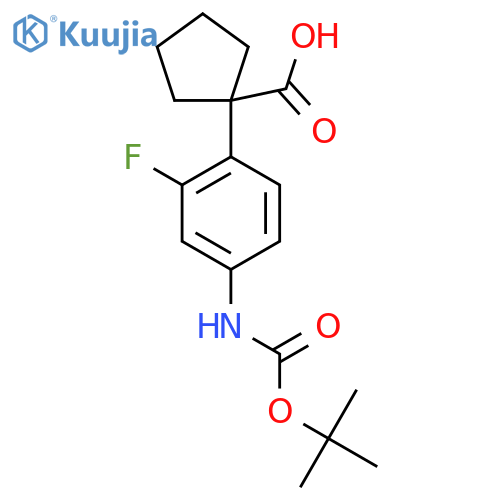1-(4-{(tert-butoxy)carbonylamino}-2-fluorophenyl)cyclopentane-1-carboxylic acid structure