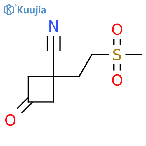 1-(2-methanesulfonylethyl)-3-oxocyclobutane-1-carbonitrile structure