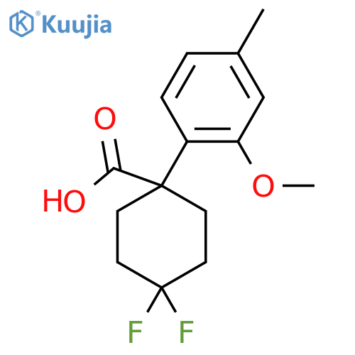 4,4-difluoro-1-(2-methoxy-4-methylphenyl)cyclohexane-1-carboxylic acid structure