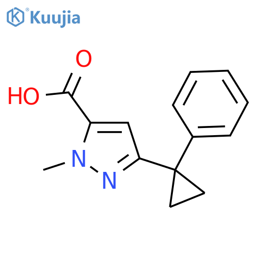1-methyl-3-(1-phenylcyclopropyl)-1H-pyrazole-5-carboxylic acid structure