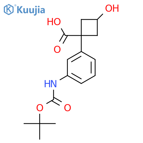 1-(3-{(tert-butoxy)carbonylamino}phenyl)-3-hydroxycyclobutane-1-carboxylic acid structure