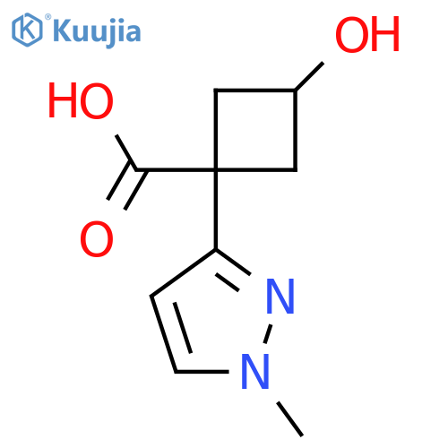 3-hydroxy-1-(1-methyl-1H-pyrazol-3-yl)cyclobutane-1-carboxylic acid structure