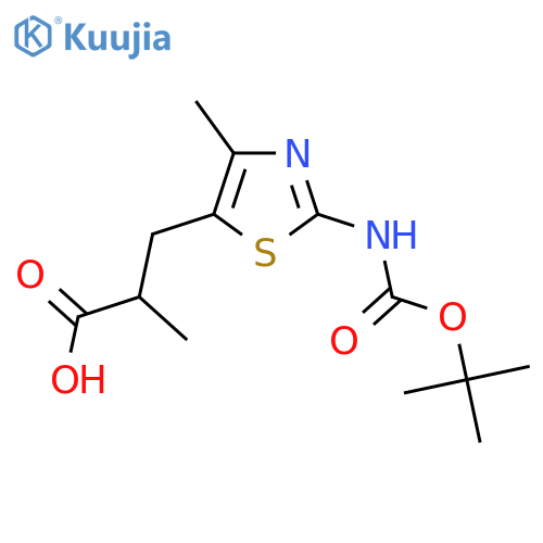 3-(2-{(tert-butoxy)carbonylamino}-4-methyl-1,3-thiazol-5-yl)-2-methylpropanoic acid structure