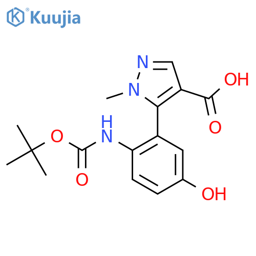 5-(2-{(tert-butoxy)carbonylamino}-5-hydroxyphenyl)-1-methyl-1H-pyrazole-4-carboxylic acid structure
